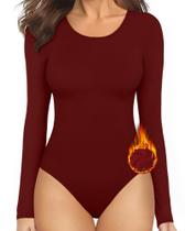 Macacão térmico MANGOPOP para mulheres, forrado de lã, vermelho arroxeado