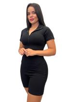 Macacão Texturizado Curto Feminino com Zíper Frontal