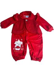 Macacão toque sedoso Plush Menina vermelho casaco Rendado Bordado