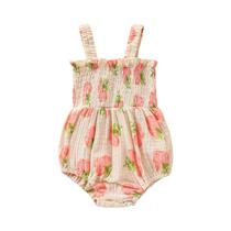 Macacão triangular bordado em pêssego para bebês femininos de verão, doce e fofo Macacão triangular bordado em pêssego para bebês femininos de verão, doce e fofo