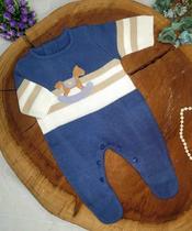 Macacão Tricô Bebe cavalinho azul