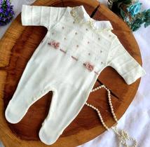 Macacão Tricô Bebe com pérolas