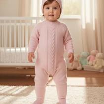 Macacão Tricô Bebê com Touca Menino e Menina Carinhoso