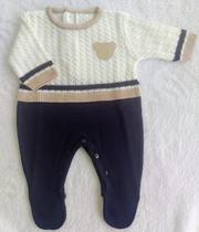 Macacão Tricô Bebe urso azul