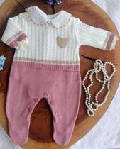Macacão Tricô Bebe urso rosê