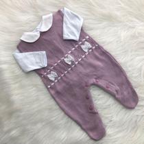 Macacão Tricô Com Body Bebê Maternidade Menina 3 Laços Macacão Tricô Com Body Bebê Maternidade Menina 3 Laços