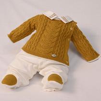 Macacão tricot Bem Suedine Cru Beth Bebê
