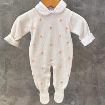 Macacão Tricot Off White com Body - Bolinhas Laranjas