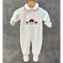 Macacão Tricot Off White com Body Contorno Vermelho - Cogumelos