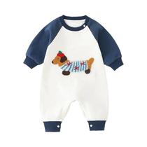 Macacão Unissex Para Bebê Com Manga Longa E Logo De Cão Bordado, Jumpsuit Para Primavera E Outono Ao