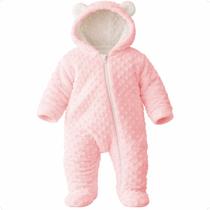 Macacão Ursinho Bebê Soft Inverno Macio Capuz Com Zíper Rosa Tamanho G