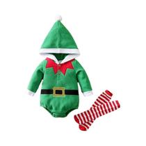 Macacão Verde De Elfo Para Bebês Com Meias Para Meninos E Meninas Recém-Nascidos, Manga Longa, Macacão Verde De Elfo Para Bebês Com Meias Para Meninos E Meninas Recém-Nascidos, Manga Longa,