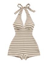 Macacão Verdusa de malha listrada Halter sem encosto Beach Khaki