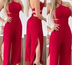Macacão vermelho tecido viscose Tam u