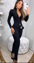 Macacão Virginia Manga Longa Moda Gringa Ziper Canelado Top!