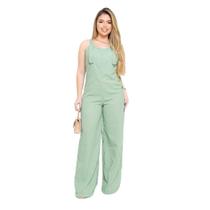 Macacão Wide leg pantalona no linho com botões de madeira Macacão Wide leg pantalona no linho com botões de madeira