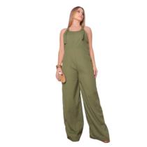 Macacão Wide leg pantalona no linho com botões de madeira - Macacão Wide leg pantalona no linho com botões de madeira -