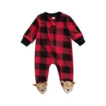 Macacão xadrez de búfalo Kuriozud de peça única com zíper para bebês 3-6M Macacão xadrez de búfalo Kuriozud de peça única com zíper para bebês 3-6M