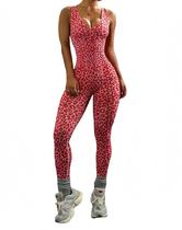 Macacão YGIIYEII com estampa de leopardo para mulheres fitness vermelho tamanho L Macacão YGIIYEII com estampa de leopardo para mulheres fitness vermelho tamanho L
