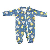 Macacão Zíper Bebê Malha Suedine 100% Algodão Safari Azul Macacão Zíper Bebê Malha Suedine 100% Algodão Safari Azul