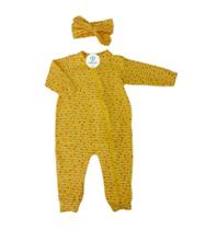 Macacão Zíper Poá Amarelo com Faixa de Cabelo Tam.G