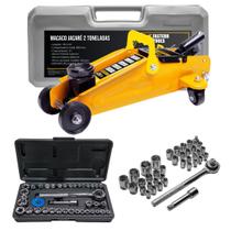 Macaco Hidráulico Jacaré Capacidade 2ton com Kit 40 Soquetes Macaco Hidráulico Jacaré Capacidade 2ton com Kit 40 Soquetes