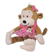 Macaco Sorrindo Pelúcia Com Roupinha 38Cms - Roupa Rosa