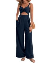 Macacões AGERWAY Dressy Summer com decote em V Twist azul marinho M para mulheres Macacões AGERWAY Dressy Summer com decote em V Twist azul marinho M para mulheres