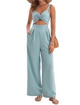 Macacões AGERWAY Dressy Summer com decote em V Twist Cutout Green L Macacões AGERWAY Dressy Summer com decote em V Twist Cutout Green L