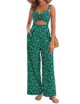 Macacões AGERWAY Dressy Summer com decote em V Twist verde escuro floral Macacões AGERWAY Dressy Summer com decote em V Twist verde escuro floral