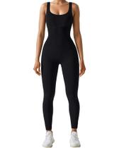 Macacões AURUZA Workout Seamless Yoga com nervuras femininas pretos XXL