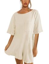 Macacões casuais de manga curta Huaqiao com bolsos bege