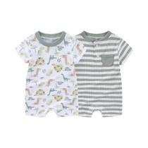 Macacões De Dinossauro Para Bebês Meninos, 2 Peças, Mangas Curtas, Roupas Infantis De 0 a 9 Meses Macacões De Dinossauro Para Bebês Meninos, 2 Peças, Mangas Curtas, Roupas Infantis De 0 a 9 Meses