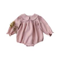 Macacões De Manga Longa Para Bebê Menina 0-24M 100% Algodão Linho Cor Sólida Macacões Para Macacões De Manga Longa Para Bebê Menina 0-24M 100% Algodão Linho Cor Sólida Macacões Para