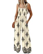 Macacões femininos casuais folgados ChicMe, florais, de uma peça, gola quadrada e bolsos (B-Apricot, XXL) Macacões femininos casuais folgados ChicMe, florais, de uma peça, gola quadrada e bolsos (B-Apricot, XXL)