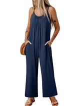 Macacões Happy Sailed, casuais, sem mangas, pernas largas, azuis, femininos