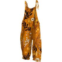 Macacões MARSVOVO com estampa floral para mulheres boêmias 3GG laranja Macacões MARSVOVO com estampa floral para mulheres boêmias 3GG laranja