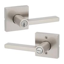 Maçaneta de entrada Kwikset Halifax com fechadura e chave, exterior de alavanca reversível com chave segura, para entrada frontal e quartos, níquel acetinado, Smartkey Rekey Security resistente a picaretas e Microban Maçaneta de entrada Kwikset Halifax com fechadura e chave, exterior de alavanca reversível com chave segura, para entrada frontal e quartos, níquel acetinado, Smartkey Rekey Security resistente a picaretas e Microban