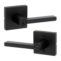 Maçaneta de entrada Kwikset Halifax com fechadura e chave, exterior de alavanca reversível com chave segura, para entrada frontal e quartos, preta fosca, resistente a picaretas, Smartkey Rekey Security e Microban