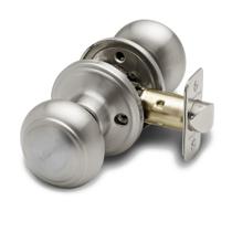 Maçaneta de porta Copper Creek Round Colonial Passage em aço acetinado Maçaneta de porta Copper Creek Round Colonial Passage em aço acetinado