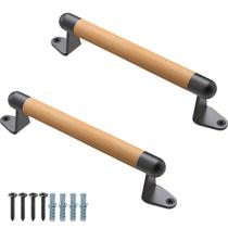 Maçaneta de porta de celeiro SELEWARE 30 cm de madeira maciça de faia com suportes Maçaneta de porta de celeiro SELEWARE 30 cm de madeira maciça de faia com suportes