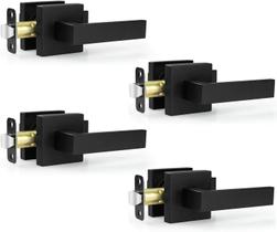 Maçaneta de porta Estmoon, pacote com 4 passagens em liga de zinco preto fosco Maçaneta de porta Estmoon, pacote com 4 passagens em liga de zinco preto fosco