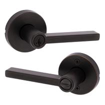 Maçaneta de porta Kwikset Halifax Entry com fechadura e chave em bronze veneziano Maçaneta de porta Kwikset Halifax Entry com fechadura e chave em bronze veneziano