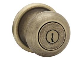 Maçaneta de porta Kwikset Juno Entry com fechadura e chave em latão antigo