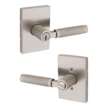 Maçaneta de porta Kwikset Prava Entry com fechadura e chave em níquel acetinado Maçaneta de porta Kwikset Prava Entry com fechadura e chave em níquel acetinado