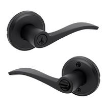 Maçaneta de porta Kwikset Sedona Entry com fechadura e chave preta fosca Maçaneta de porta Kwikset Sedona Entry com fechadura e chave preta fosca