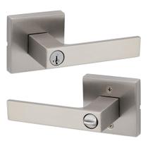 Maçaneta de porta Kwikset Singapore com fechadura e chave em níquel acetinado Maçaneta de porta Kwikset Singapore com fechadura e chave em níquel acetinado