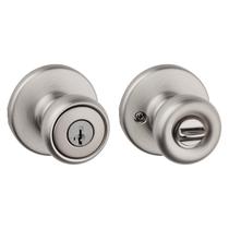 Maçaneta de porta Kwikset Tylo Entry com fechadura e chave em níquel acetinado