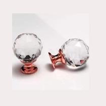 Maçaneta Puxador Cristal Redondo Ponto Bola Rose Gold 30MM