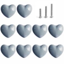 Maçanetas de coração de cerâmica Perphin, cinza, 4x4,5 cm, pacote com 10